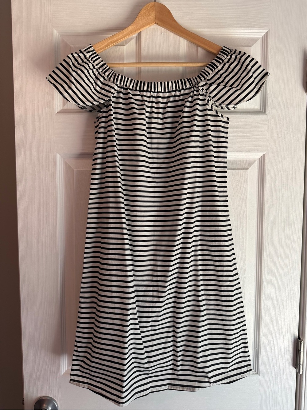 J. Crew Women’s Black and White Stripe Off-Shoulder Dress